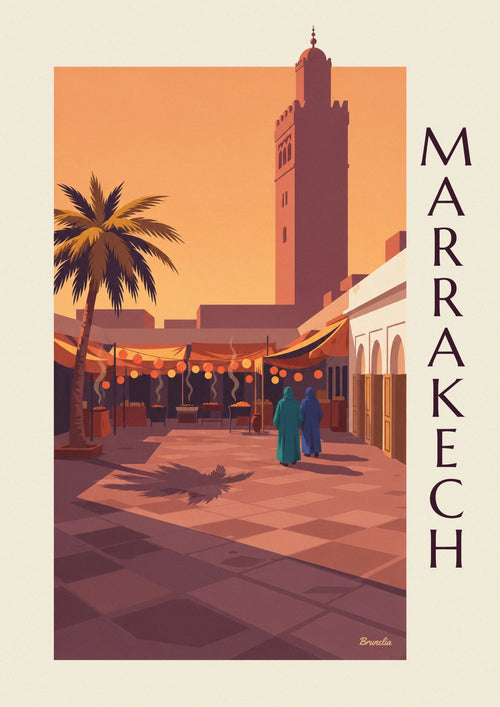Poster of Jemaa el-Fna Square in Marrakech at dusk: the full poster