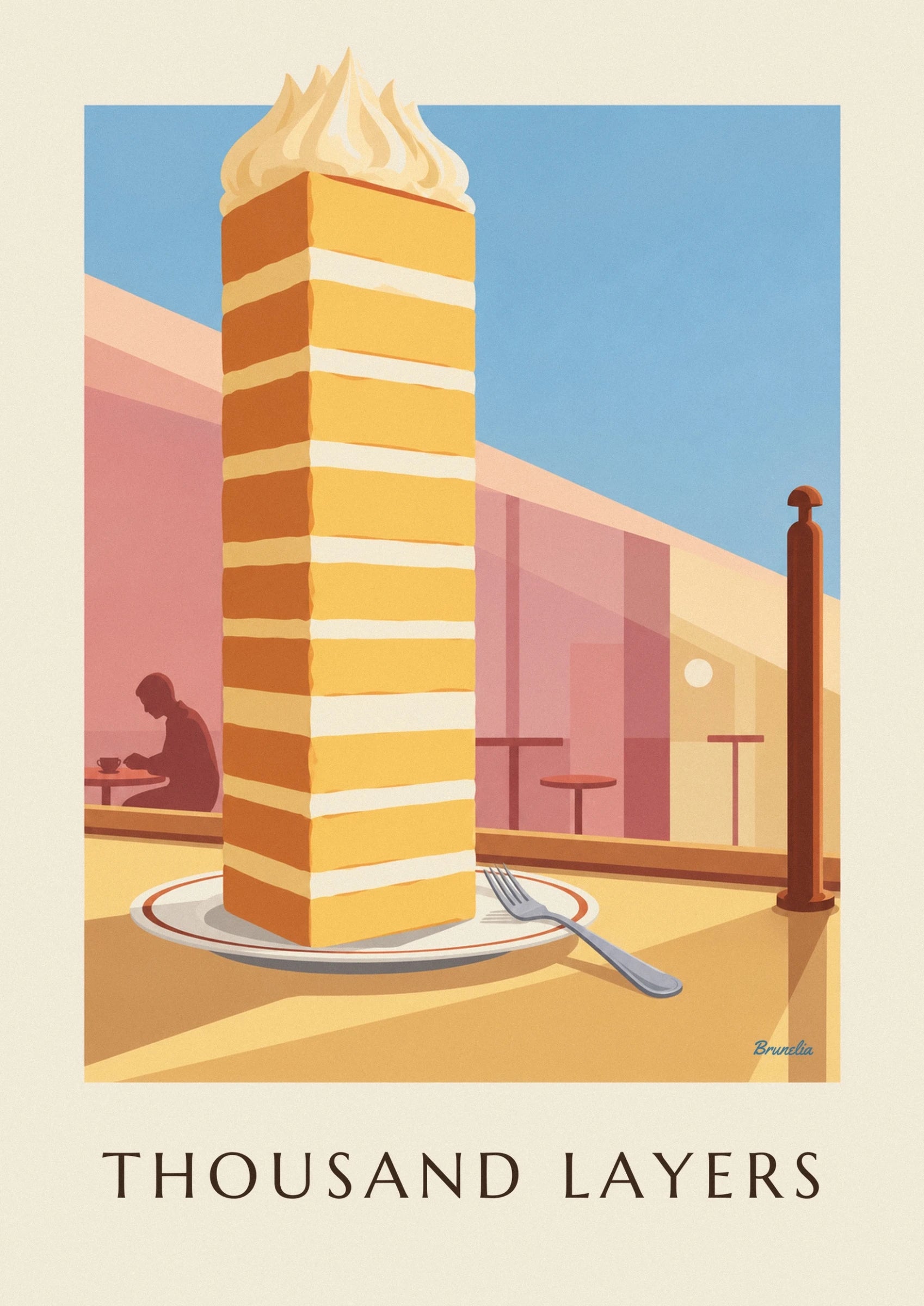 The golden layers of the millefeuille alternating with bands of pale cream