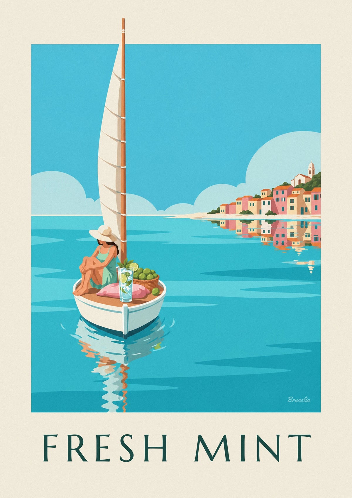 Mojito on a small sailboat in a turquoise bay poster