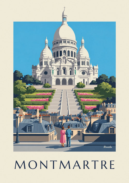 Poster Sacré-Cœur auf dem Montmartre-Hügel und Dächer von Paris: das ganze Poster
