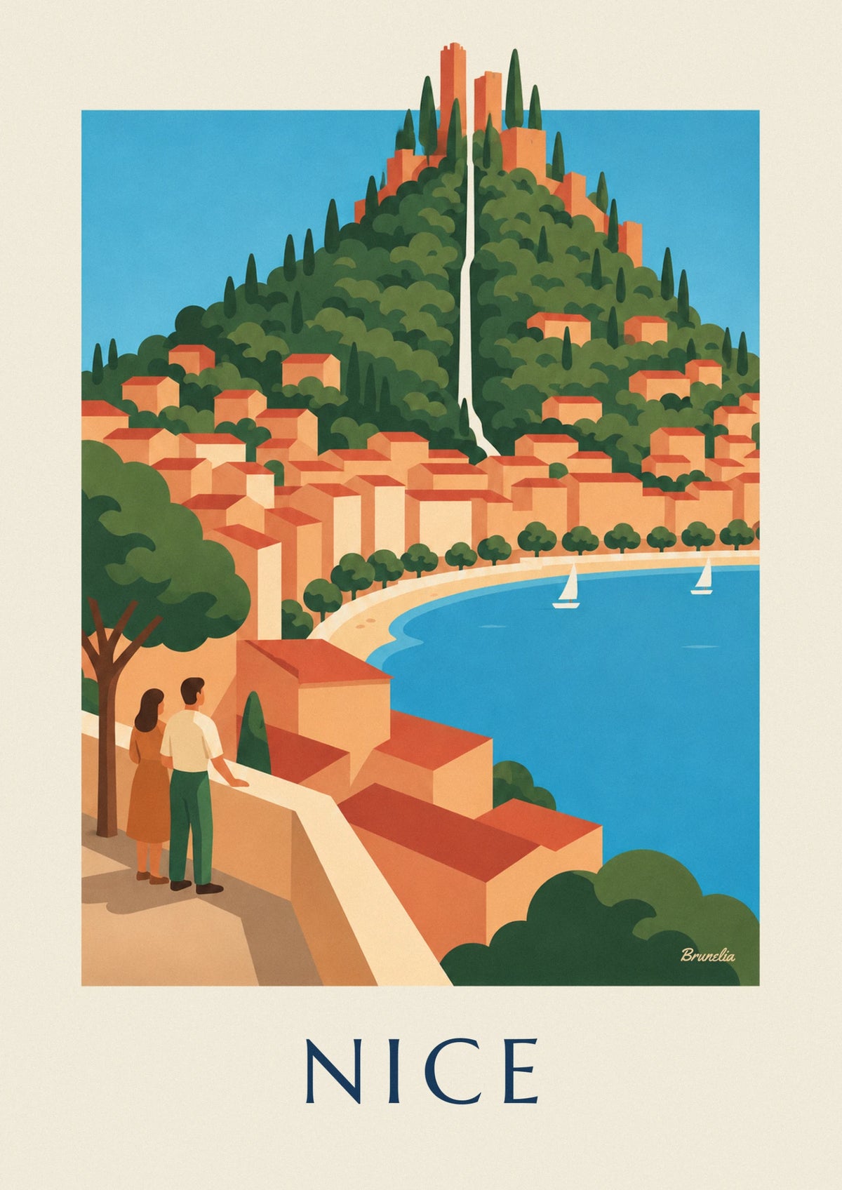 Château Hill waterfall and Baie des Anges in Nice poster