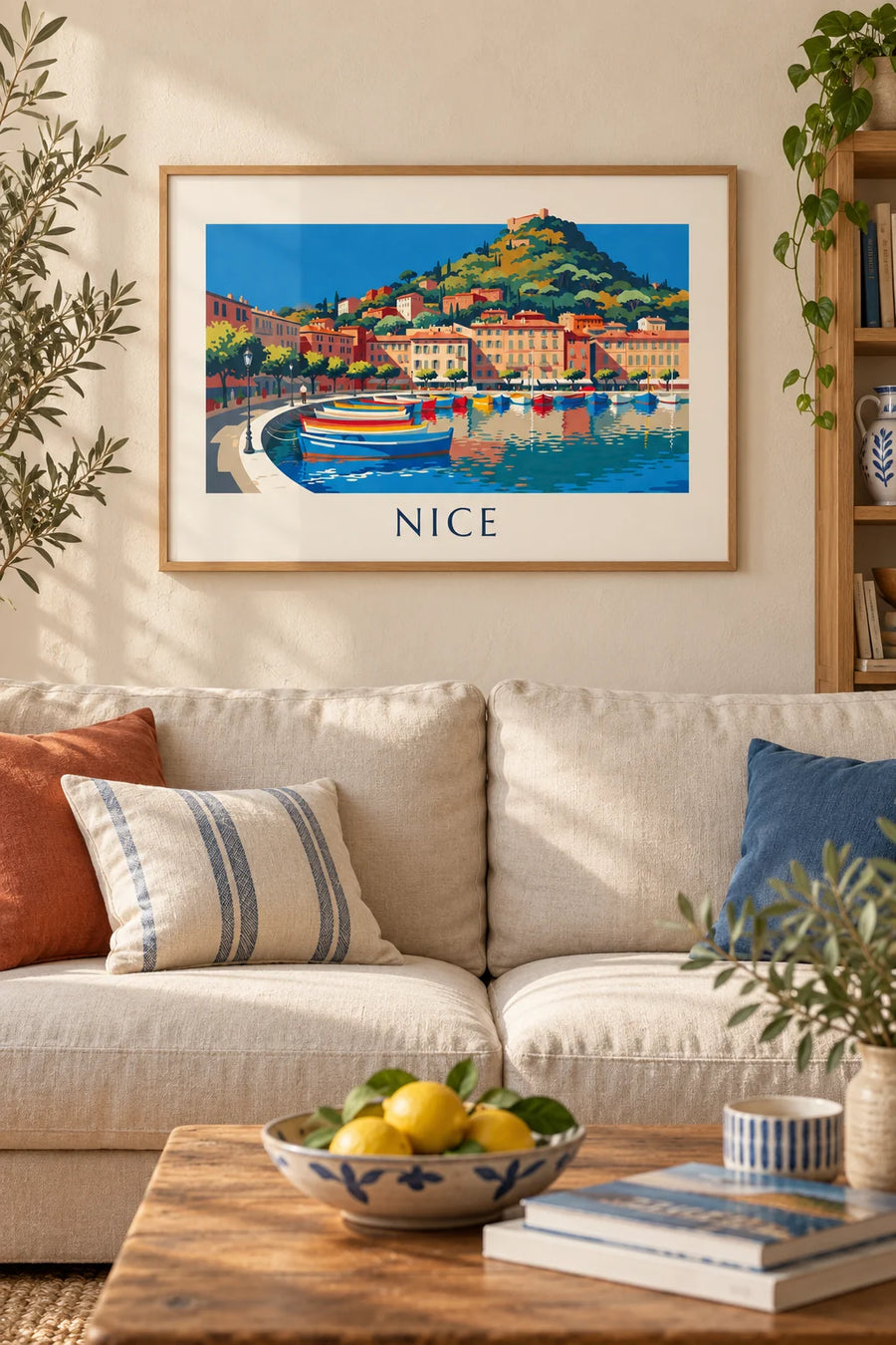Poster Hafen Lympia und Schlossberg in Nizza: gerahmt an der Wand