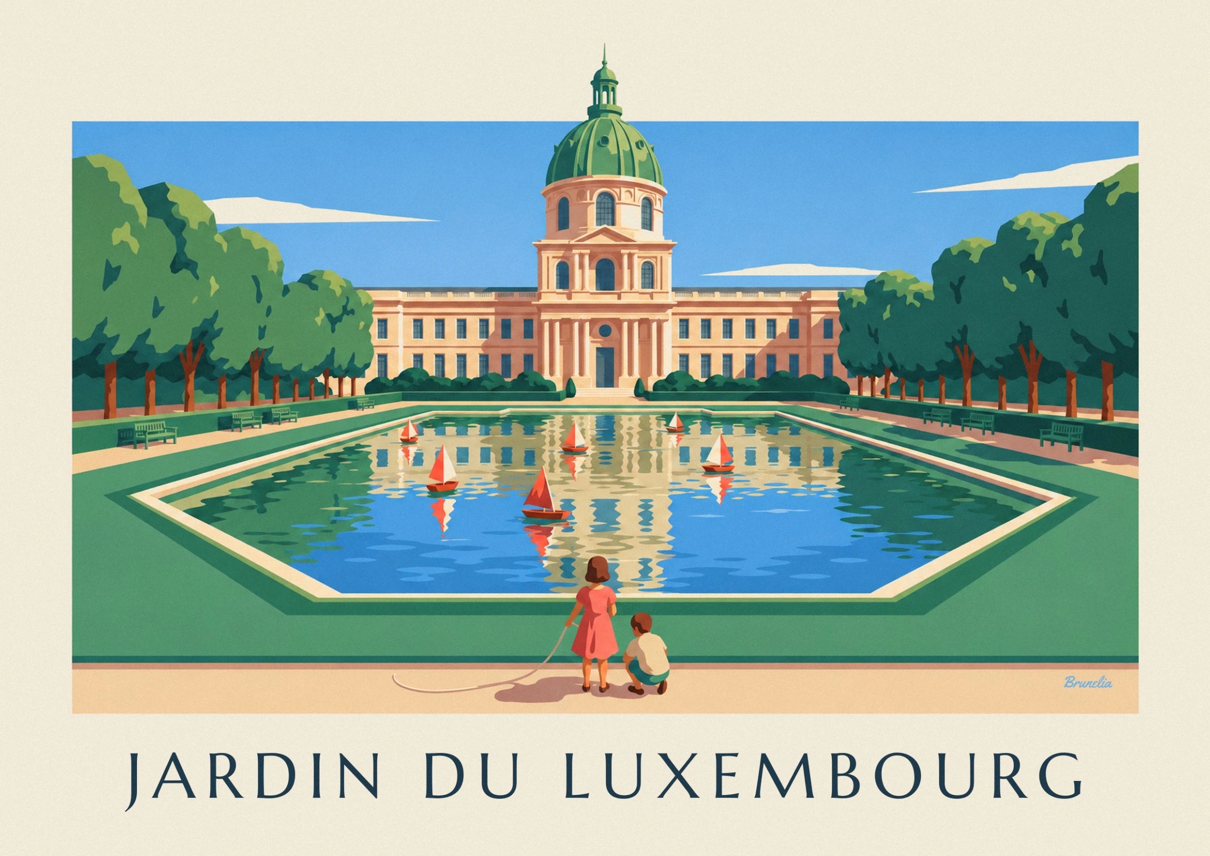 Le palais du Luxembourg et son dôme vert au-dessus du bassin aux voiliers