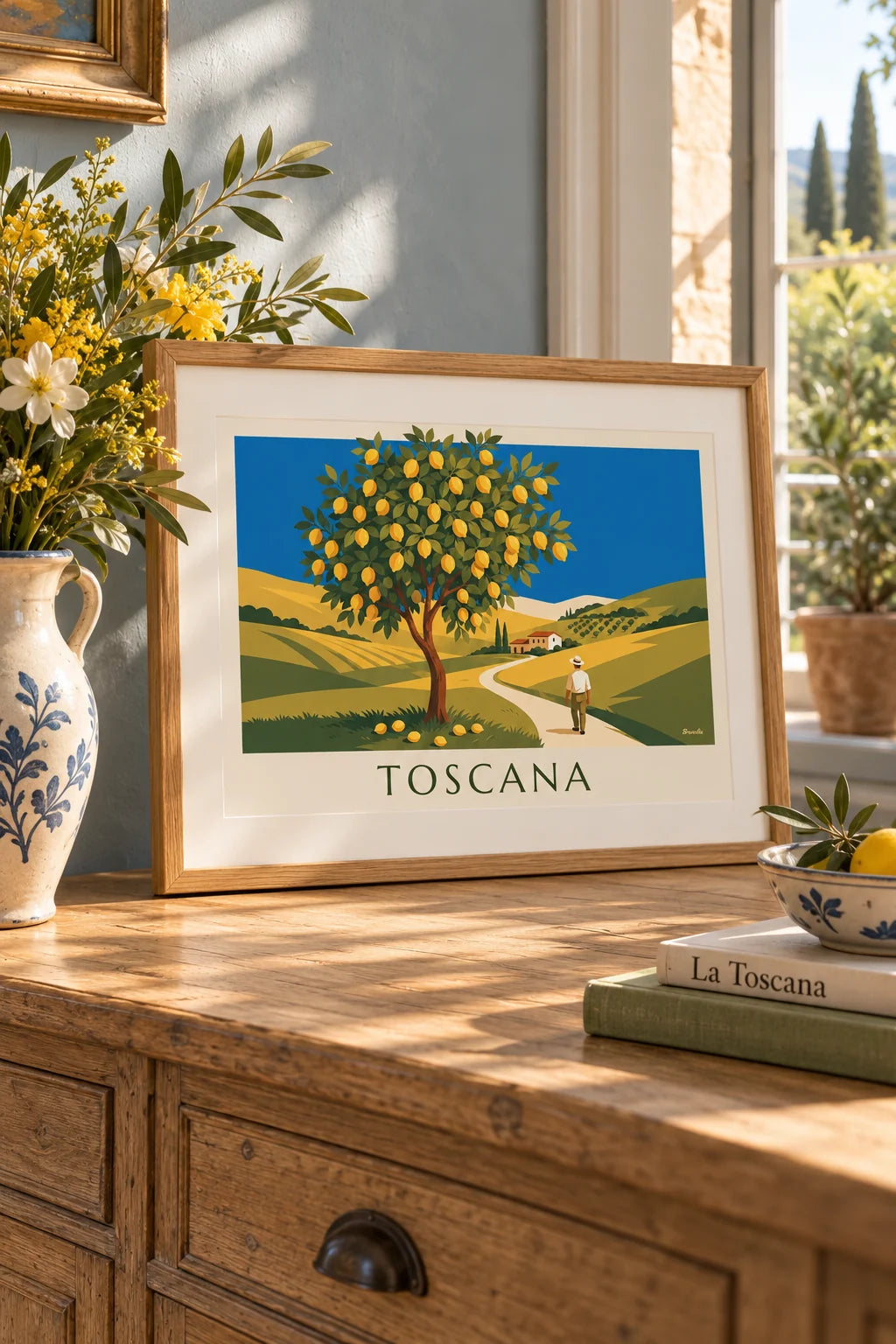 Kitchen: Sunlit Tuscan garden lemon tree poster on the wall