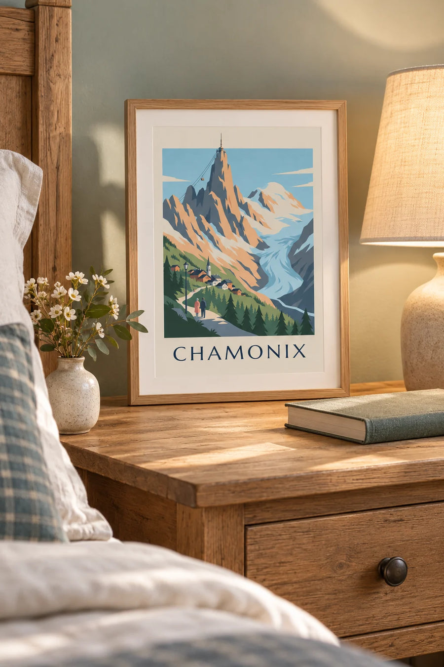 Poster Mont-Blanc-Massiv von Chamonix aus gesehen: kleines A4-Format im Rahmen