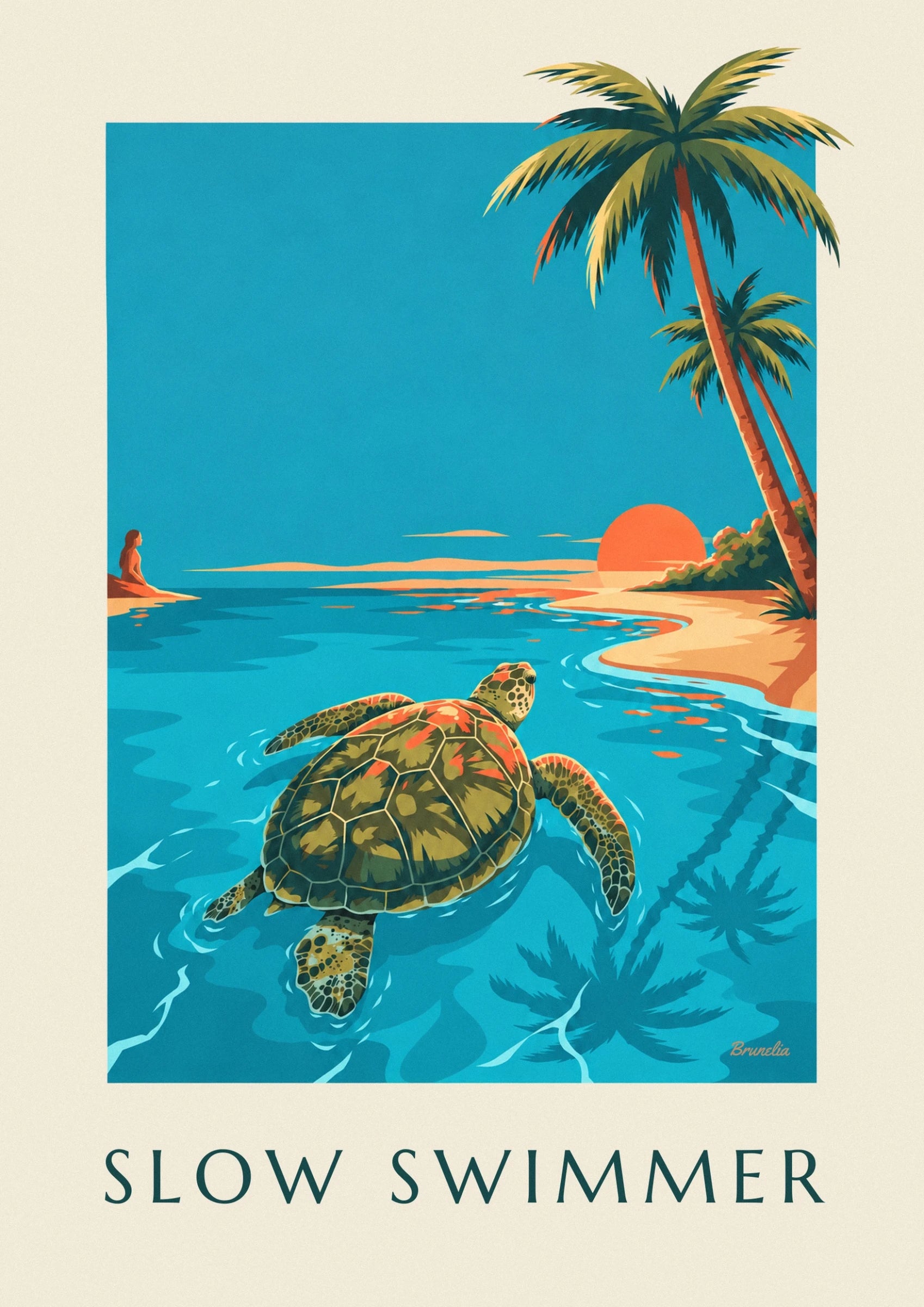 La tortue marine à la carapace verte et orangée dans l’eau turquoise