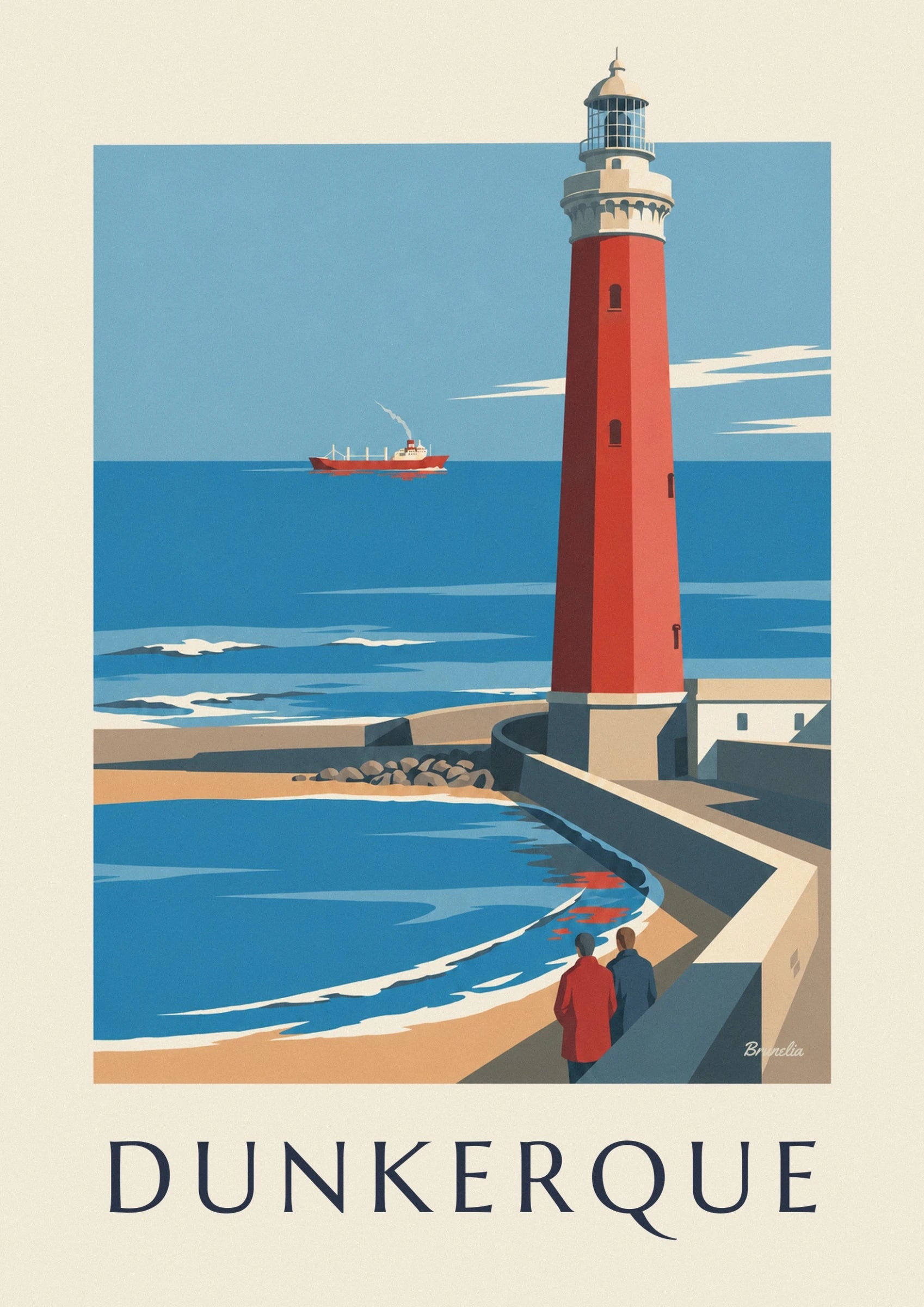 Le phare rouge du Risban et sa couronne blanche sur fond de mer bleue