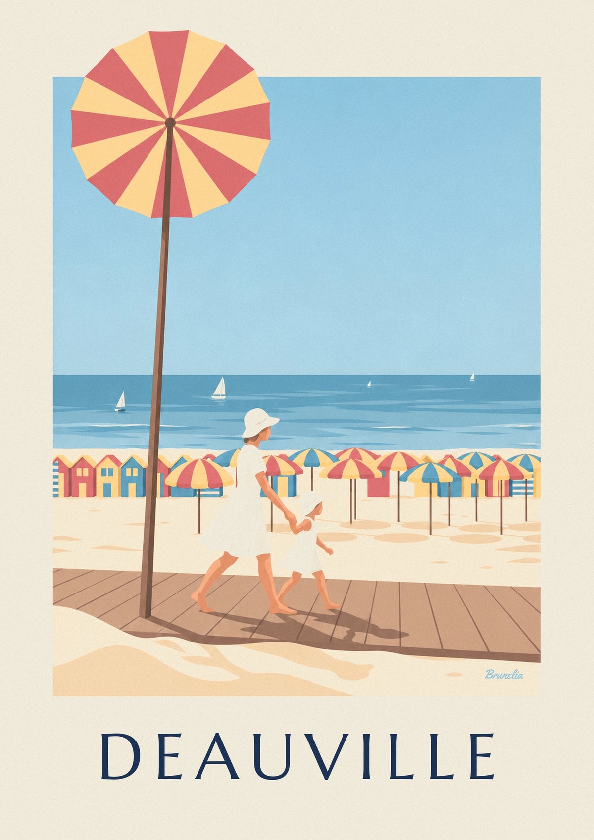 Affiche mère et fillette sur les Planches de Deauville