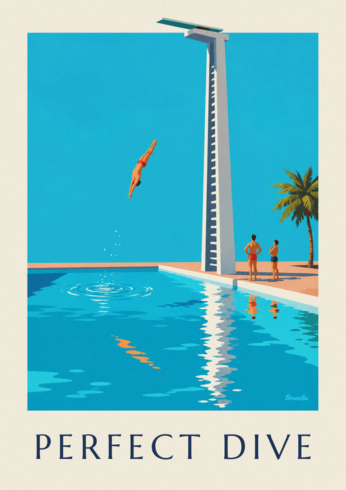 Poster Turmspringer mitten im Sprung über einem Schwimmbecken: das ganze Poster