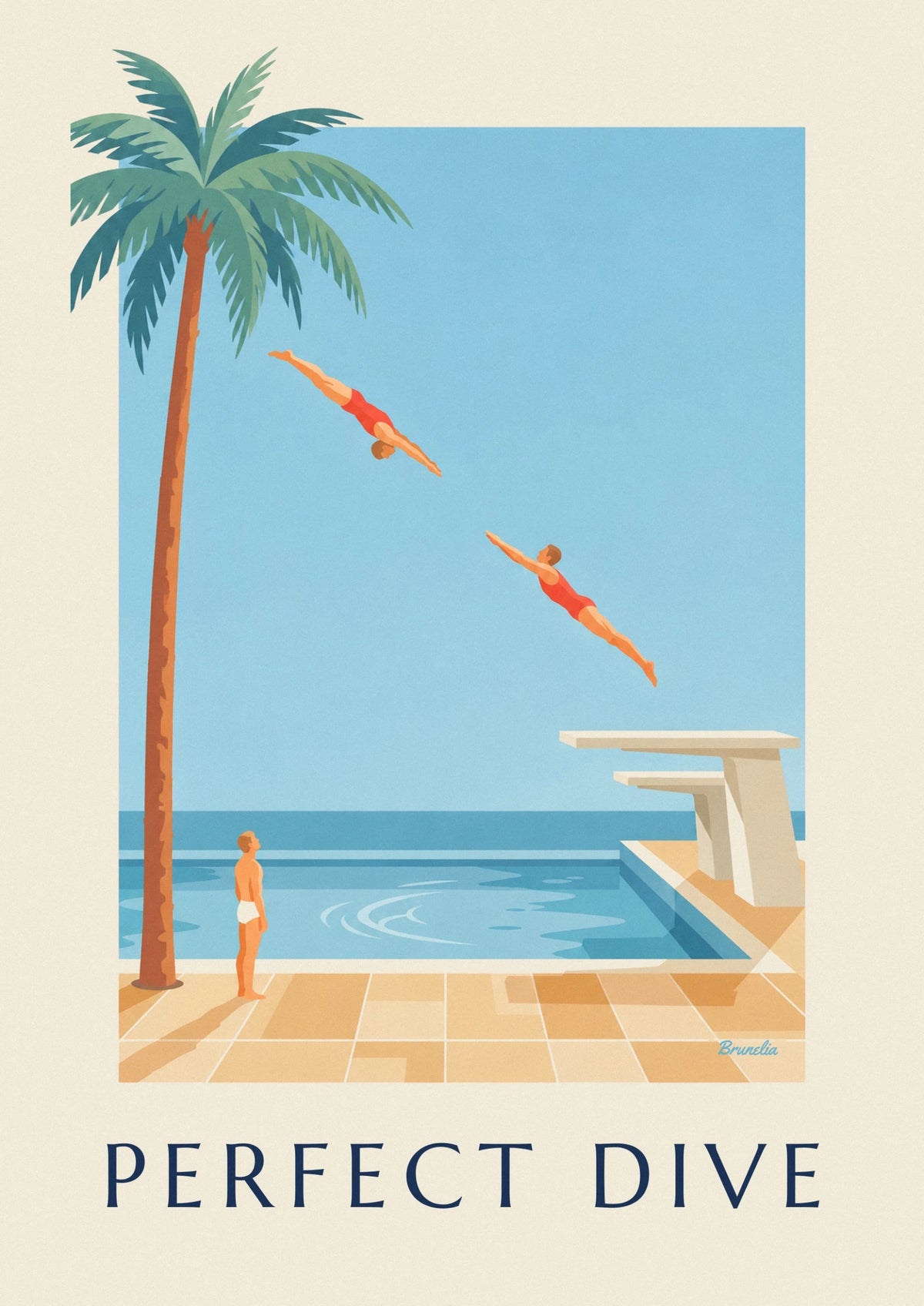 Affiche plongeur en plein plongeon au-dessus d’une piscine