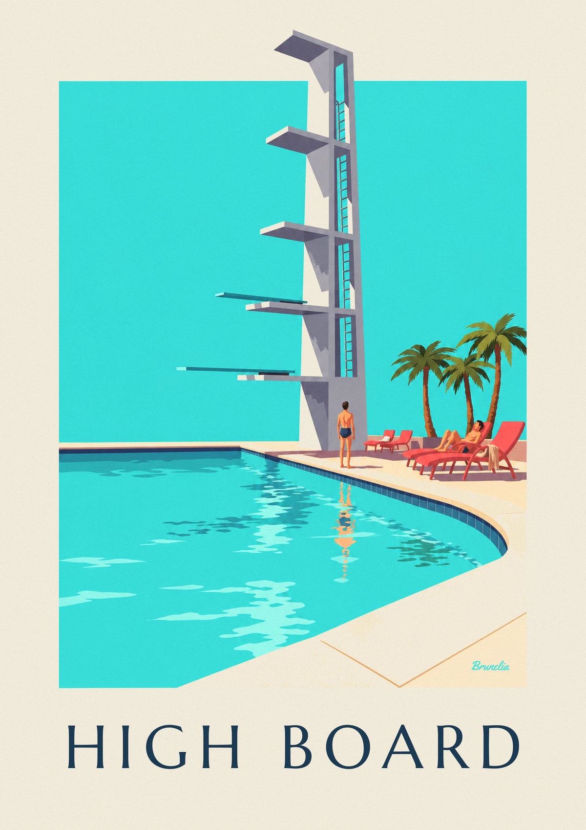 Poster Sprungturm eines Freibads in der Sonne