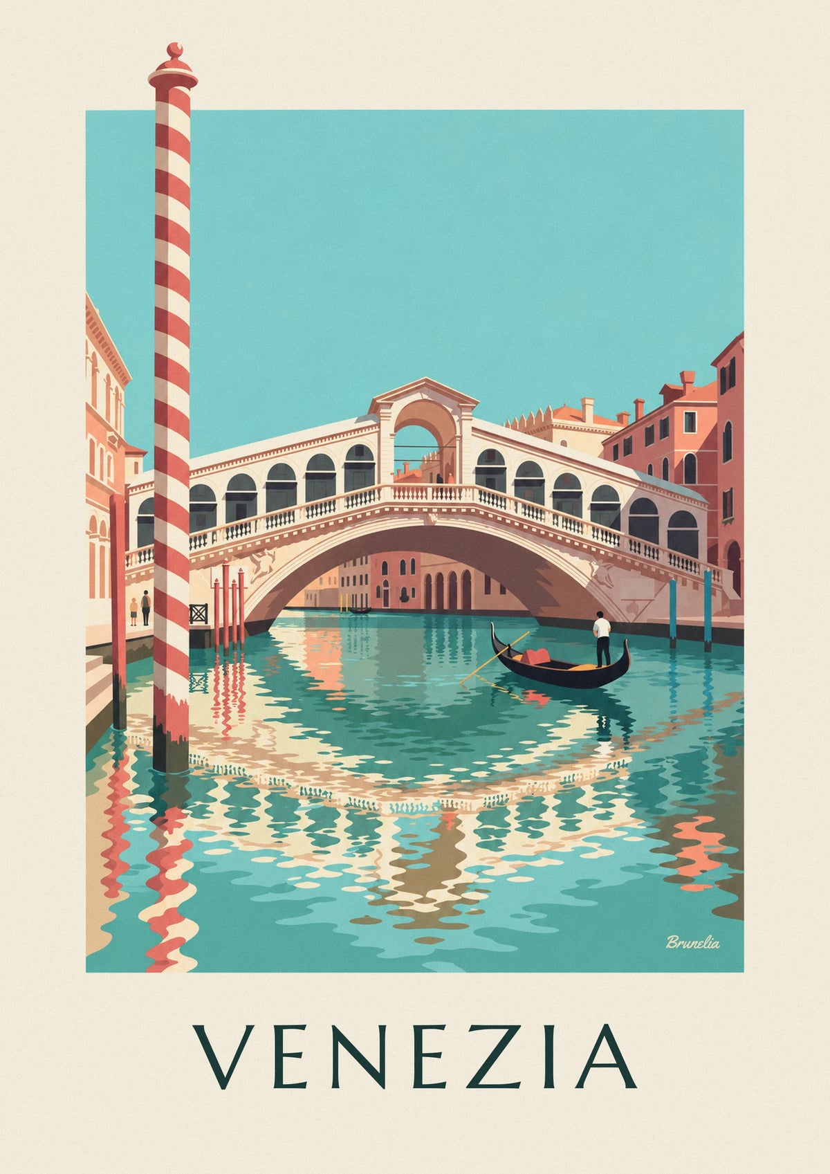 Poster Rialtobrücke und Gondel auf dem Canal Grande in Venedig