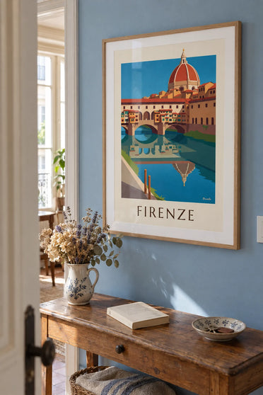 Poster Ponte Vecchio und Arno in Florenz: gerahmt an der Wand