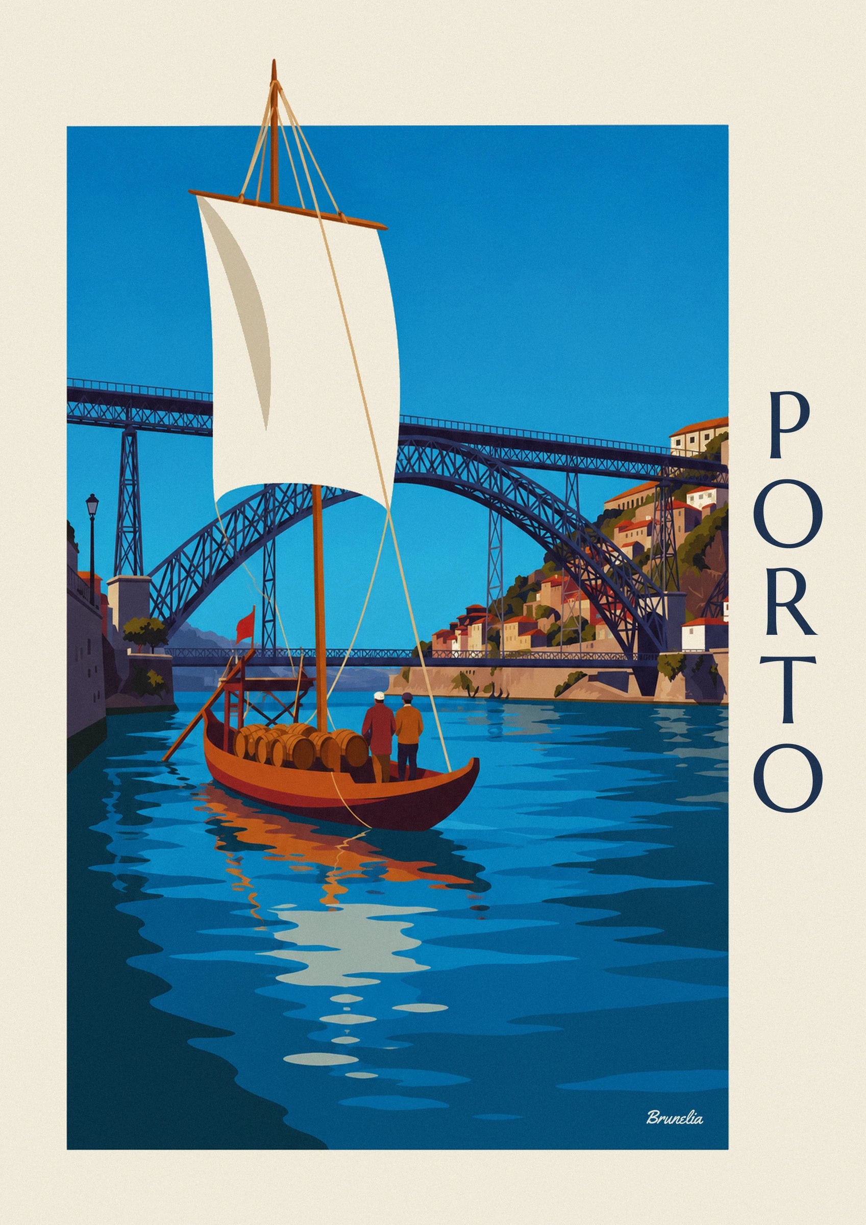 Poster Dom-Luís-Brücke und Rabelo-Boot auf dem Douro in Porto: Detail in Nahaufnahme