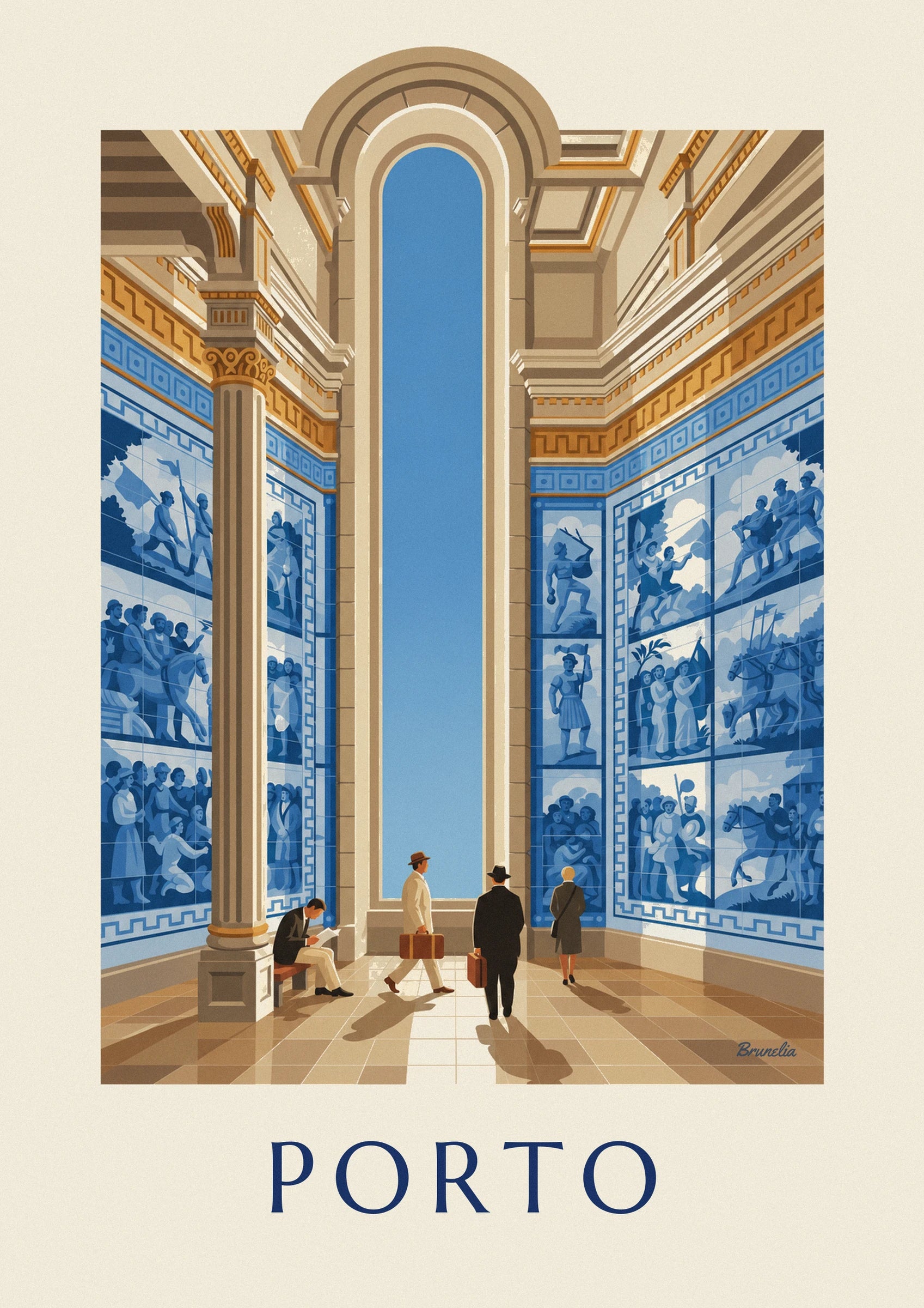 Poster Azulejos im Bahnhof São Bento in Porto: Detail in Nahaufnahme