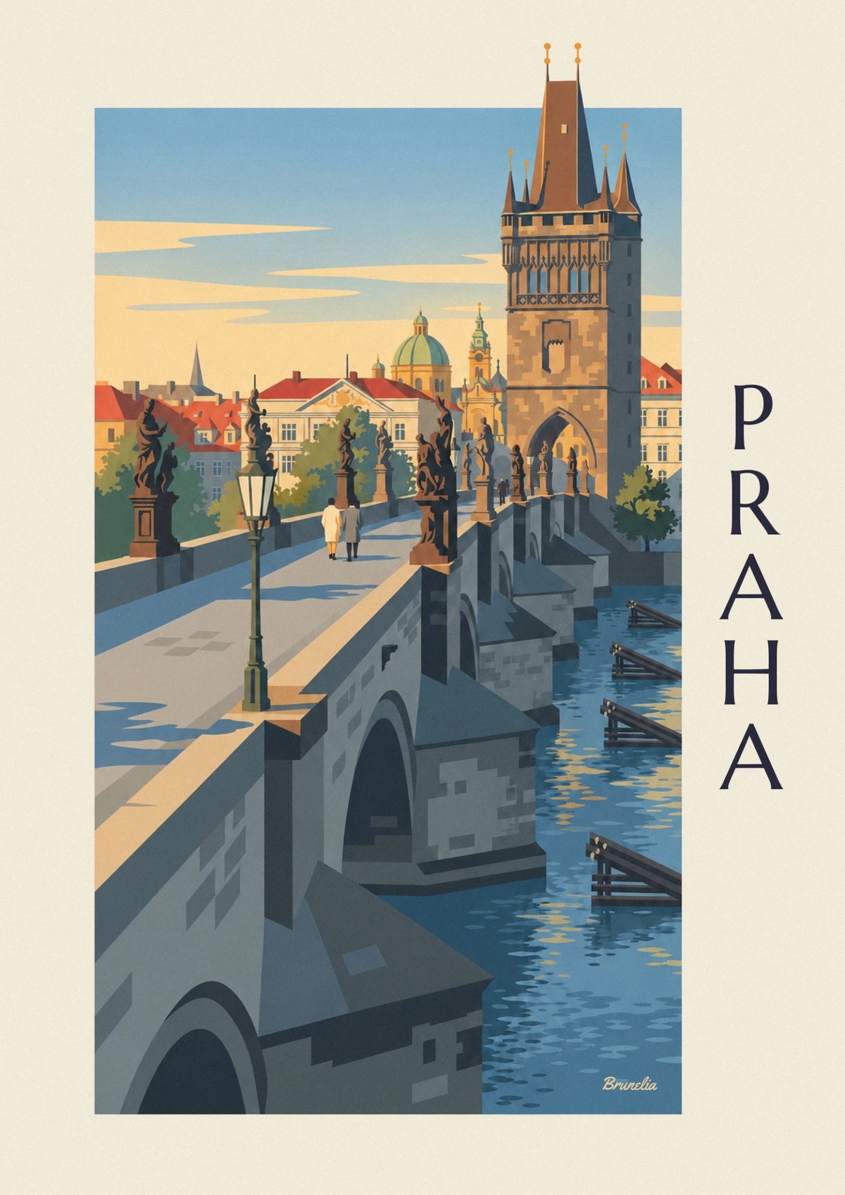 Affiche Prague, pont Charles et tour gothique sur la Vltava