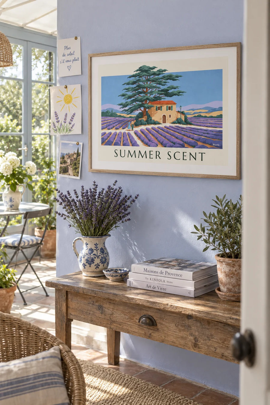 Lavender, cedar and Provençal house poster: framed on the wall