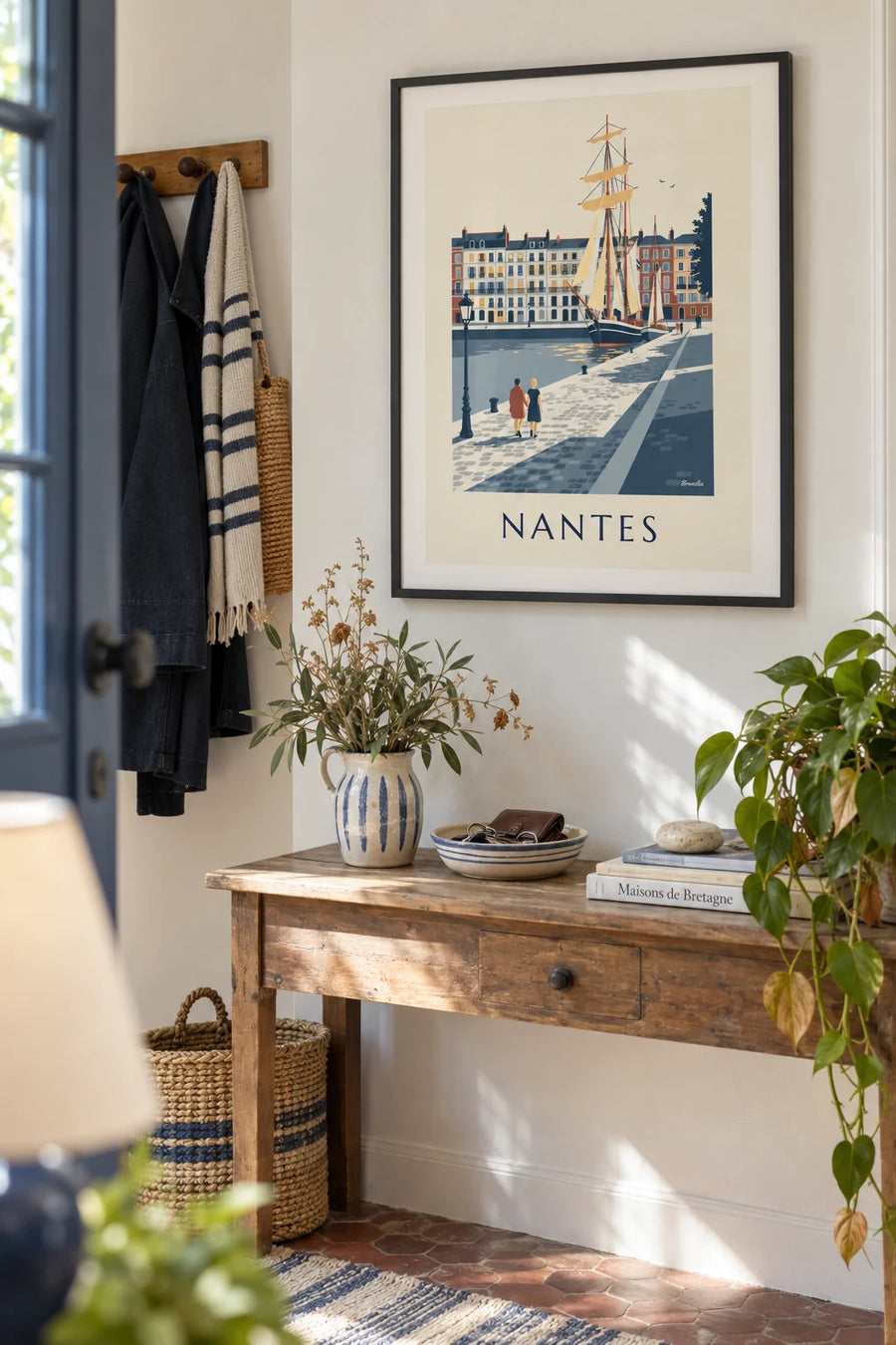 Affiche quai de la Fosse à Nantes avec voiliers : encadrée au mur