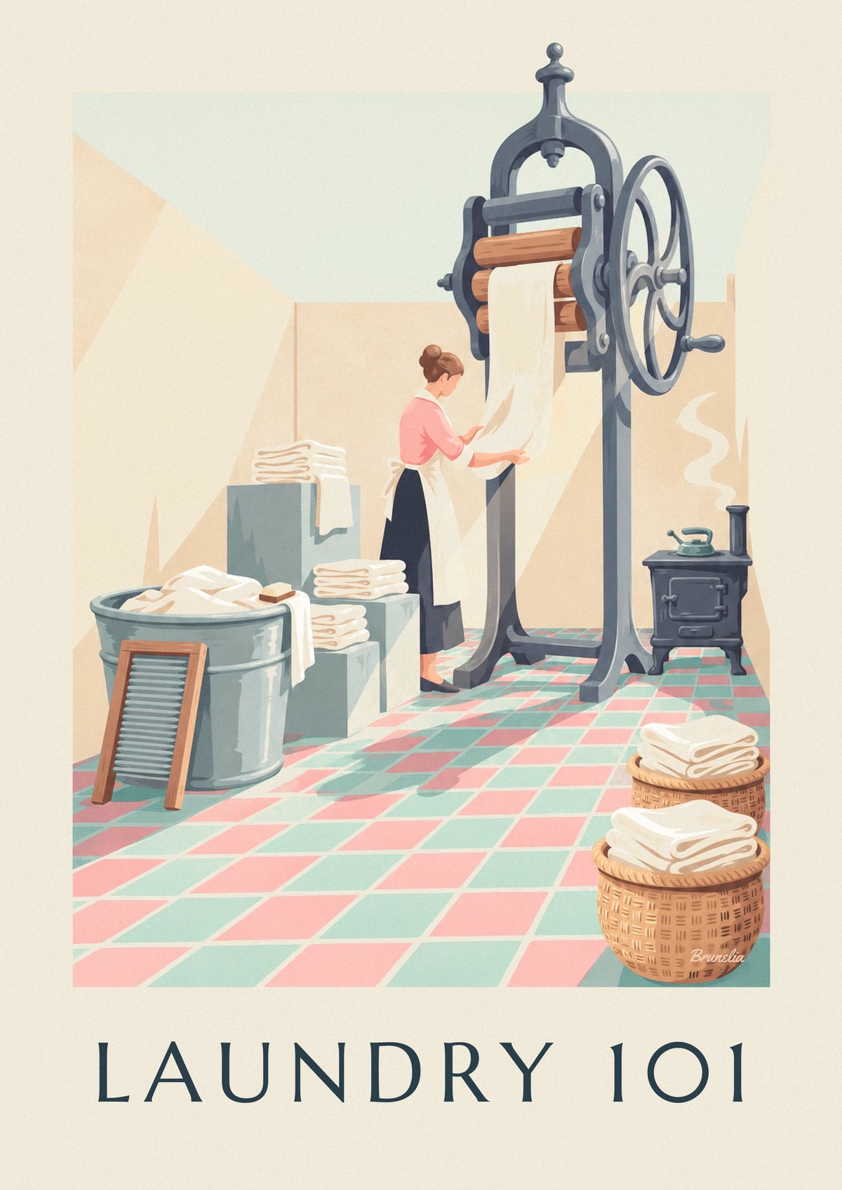 Old-fashioned laundry room how-to poster