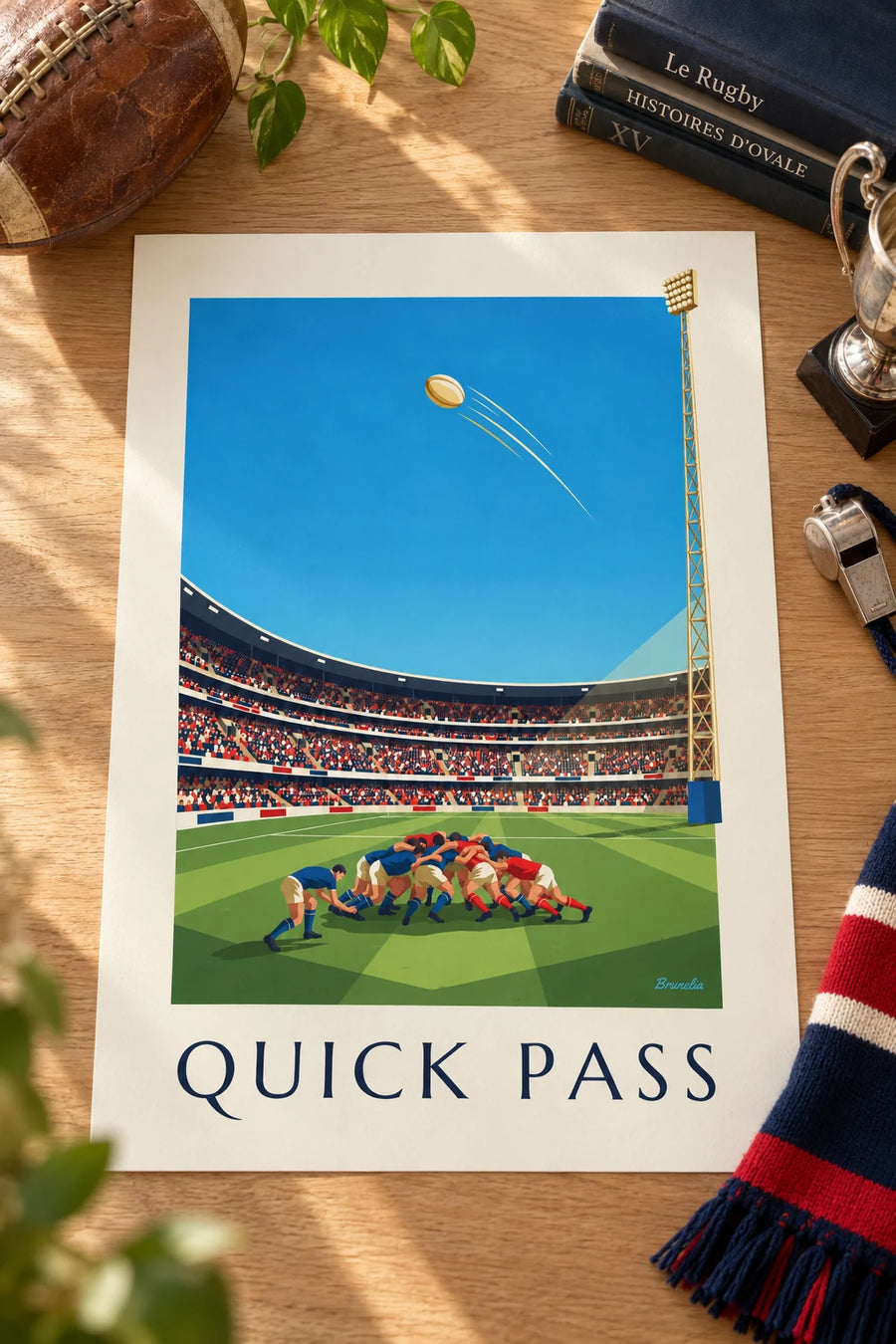 Poster Gedrängehalb beim Pass aus dem Gedränge: auf einem Tisch