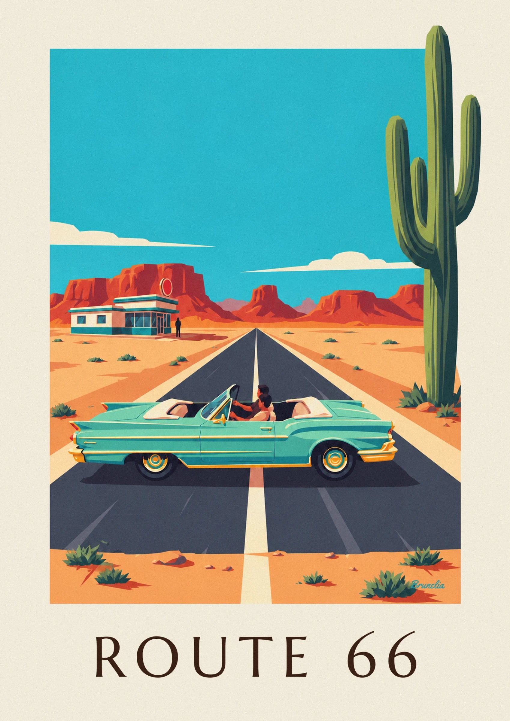 Route 66 car in the American desert poster: close-up detail