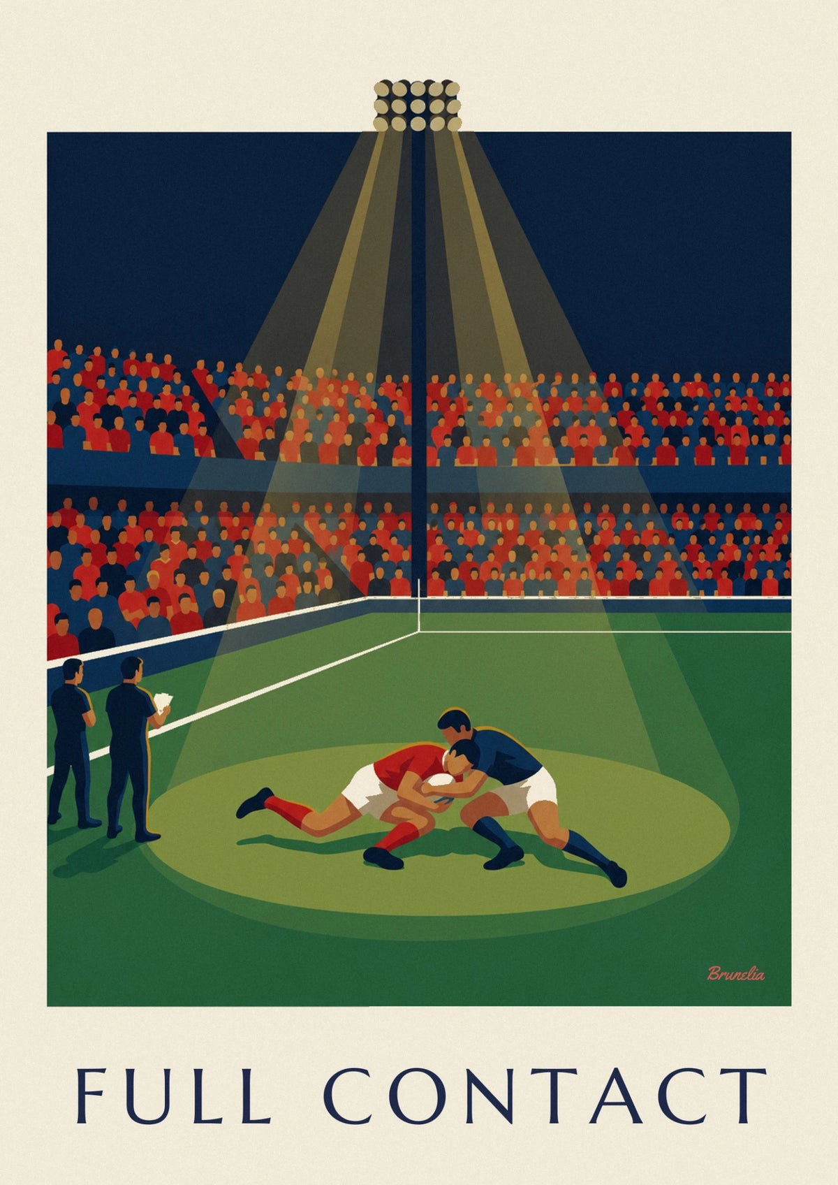 Rugby tackle at full speed in the stadium poster