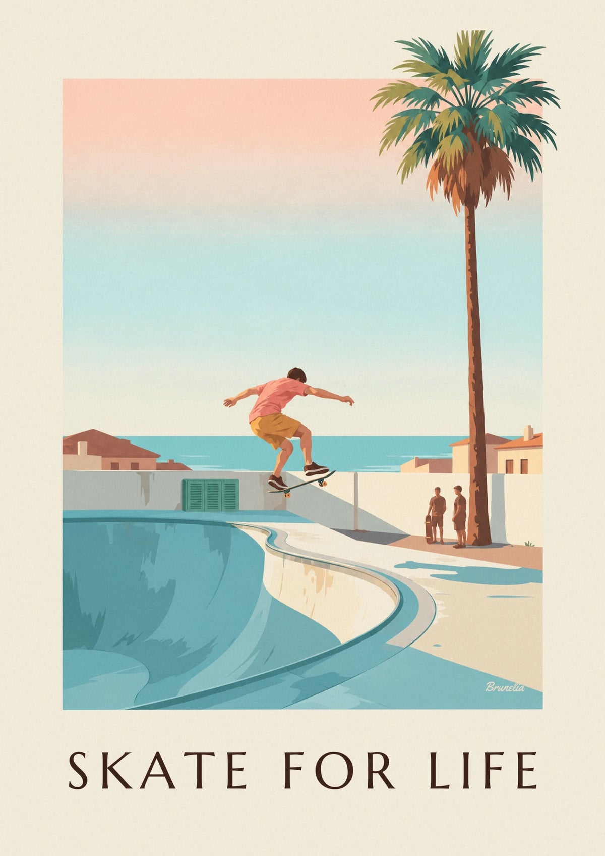 Skateboarder jumping above a bowl poster