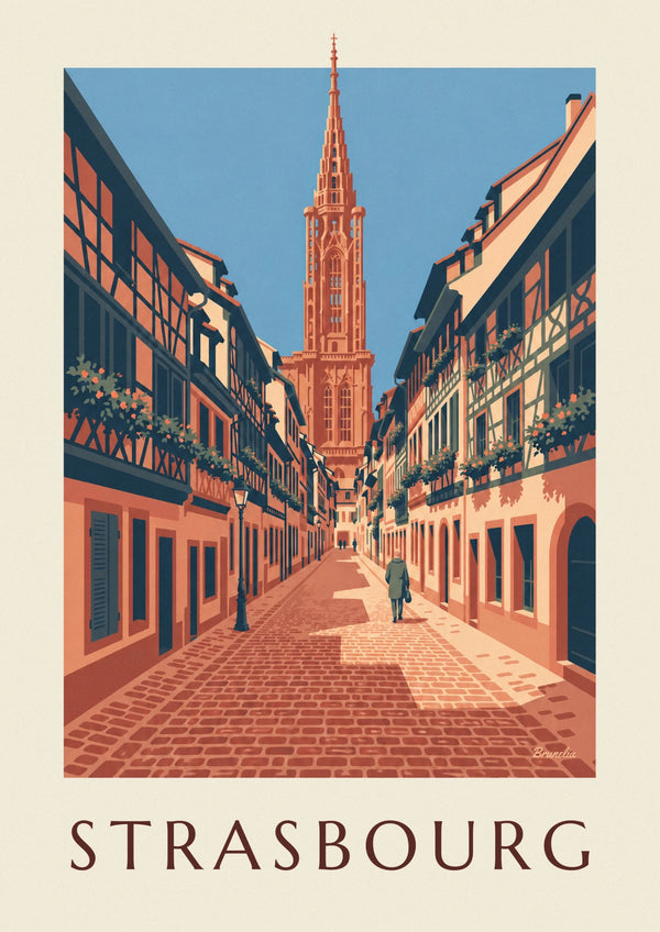 Cobbled alley and cathedral in old Strasbourg poster