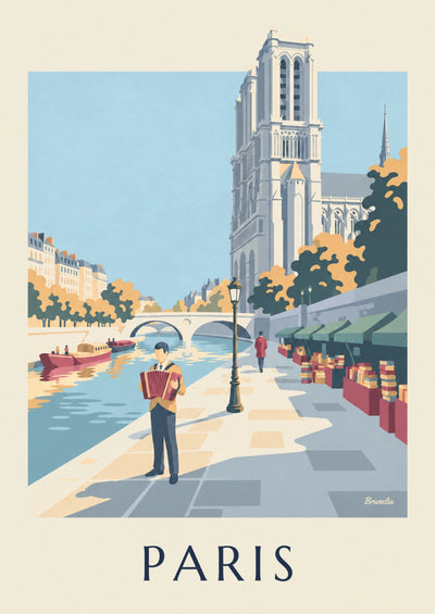 Poster Akkordeonspieler an einem Seine-Ufer in Paris: das ganze Poster