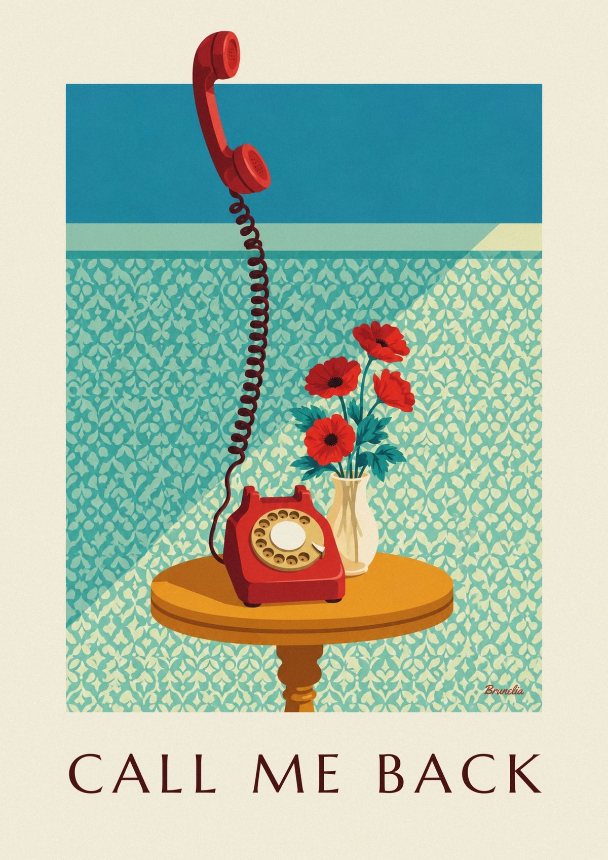 Rotary phone on a pedestal table poster