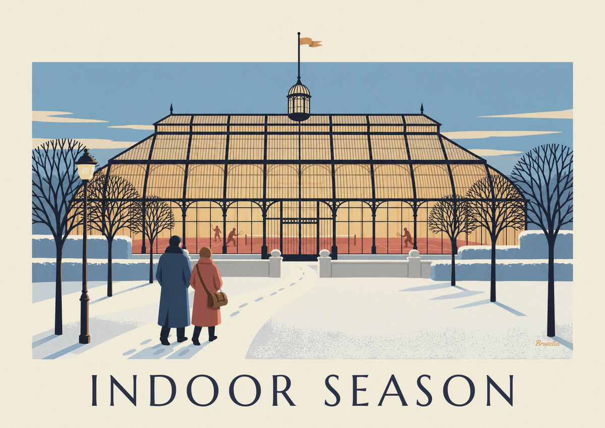 Winter indoor tennis court under a glass roof poster