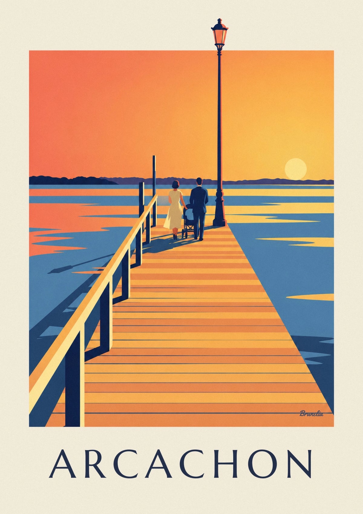 Affiche jetée Thiers d'Arcachon au coucher du soleil