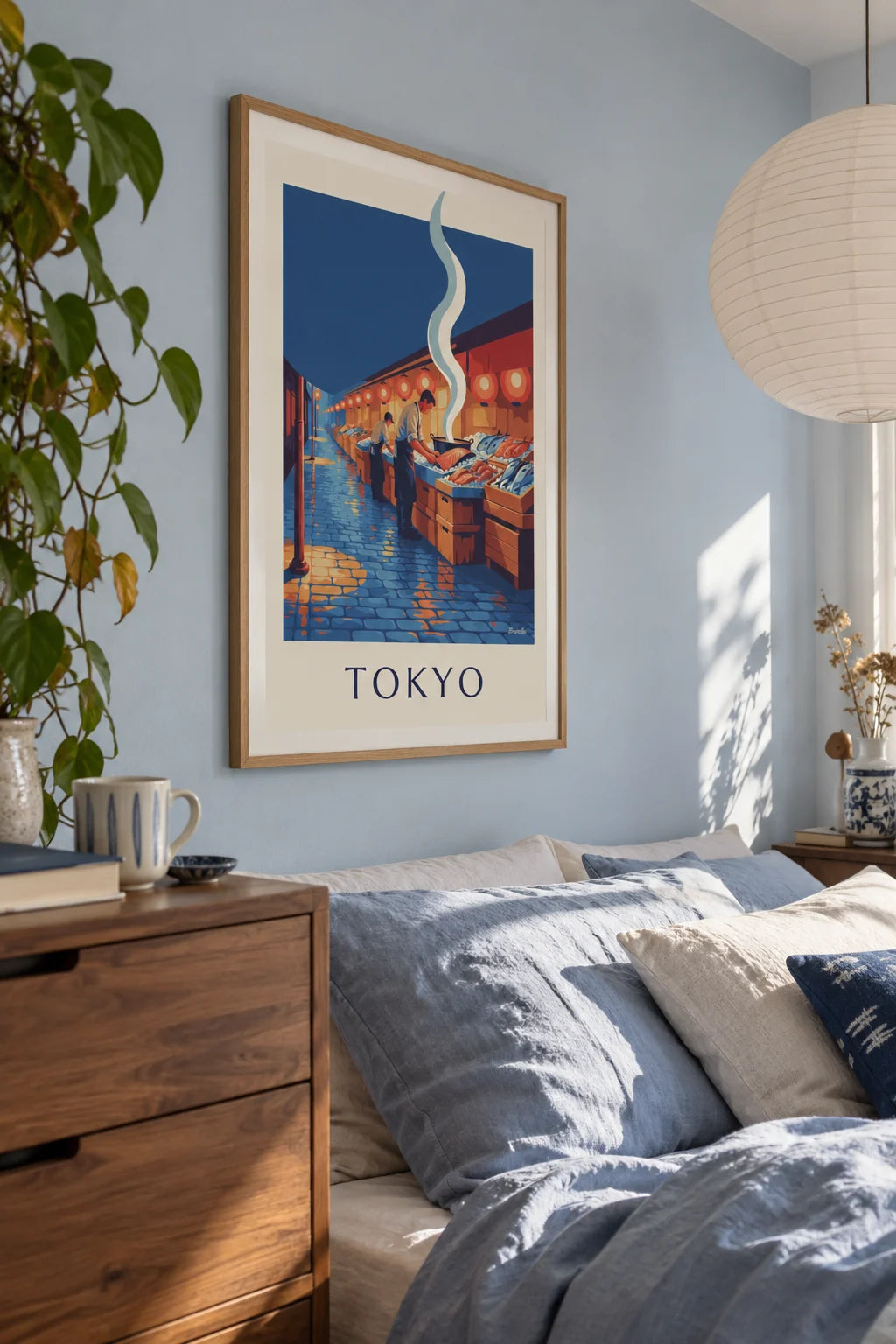 Mise en situation de Affiche marché aux poissons de Tokyo sous les lanternes