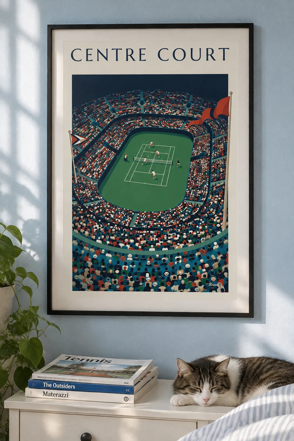 Mise en situation de Affiche tournoi international de tennis et gradins bondés