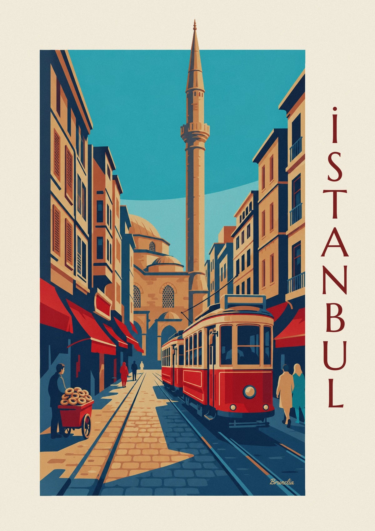 Historic tram on İstiklal Avenue in Istanbul poster