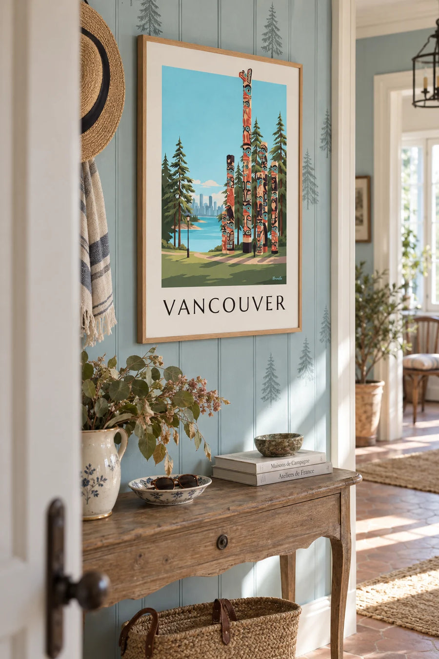 Affiche totems du parc Stanley à Vancouver : encadrée au mur
