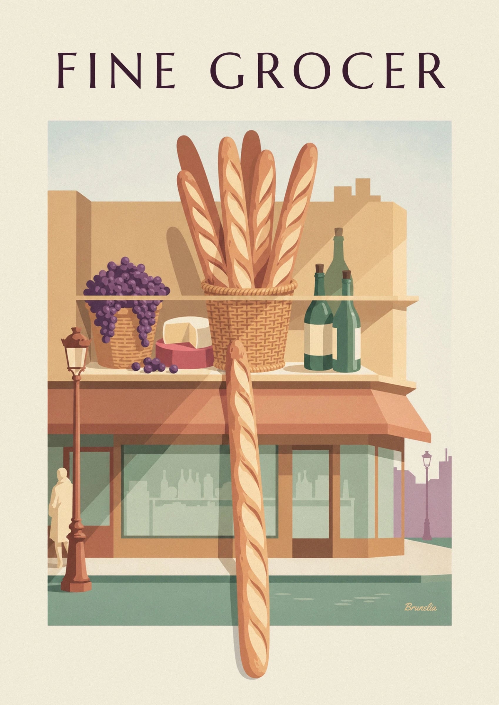 Les baguettes dorées dans leur panier tressé, entre fromage et bouteille verte