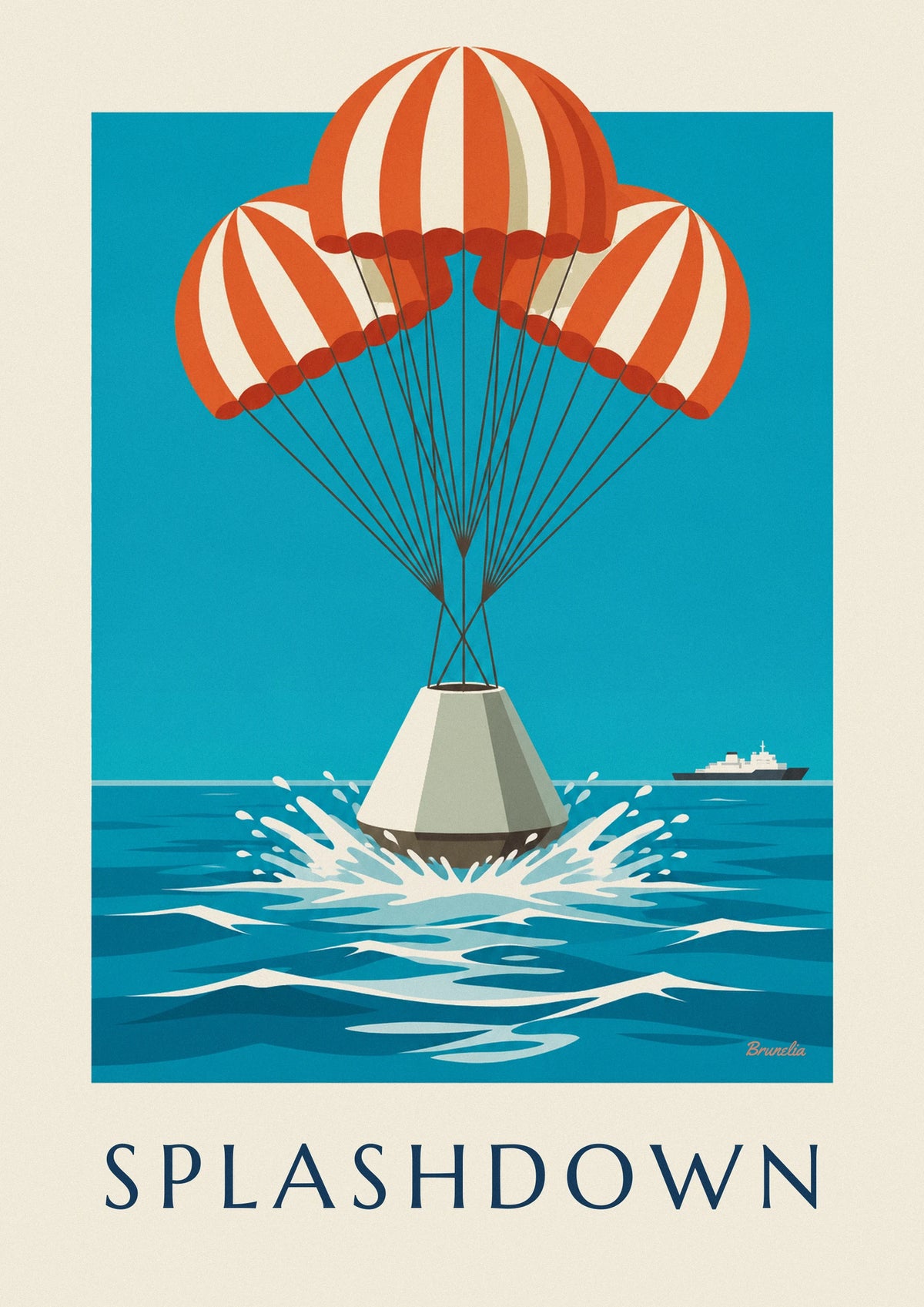 Poster Raumkapsel bei der Wasserlandung im Ozean