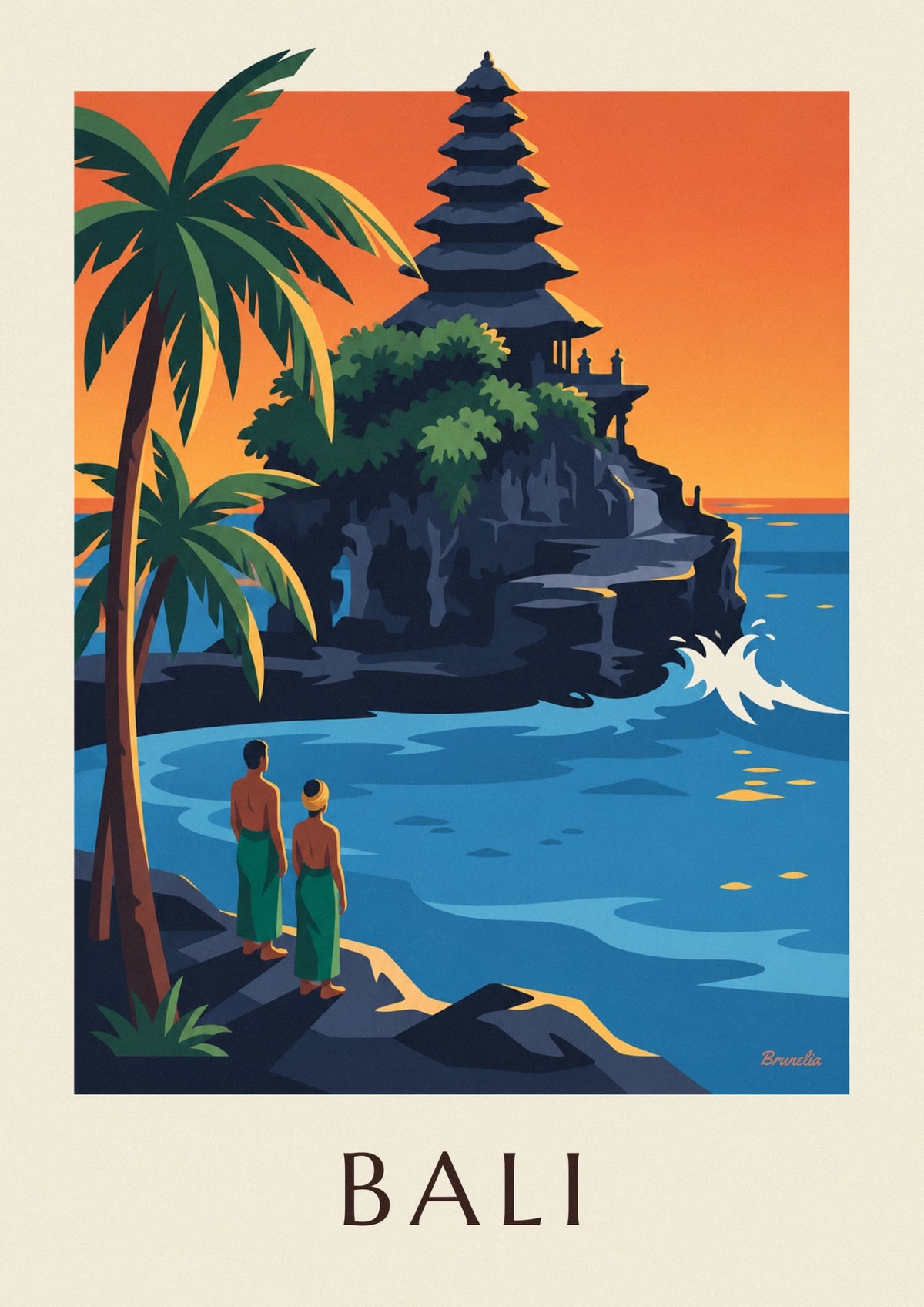 Affiche temple de Tanah Lot à Bali au coucher du soleil