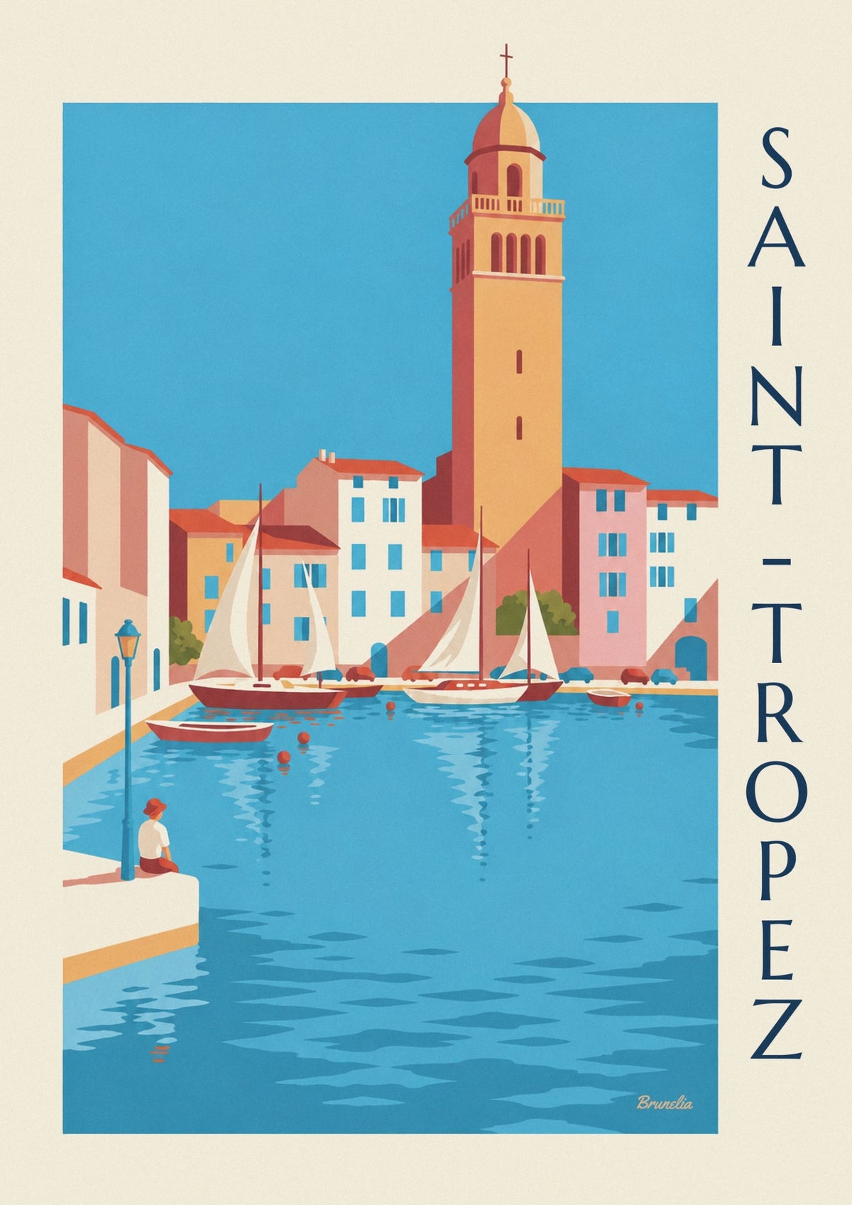 Sailboats moored in Saint-Tropez Old Port poster