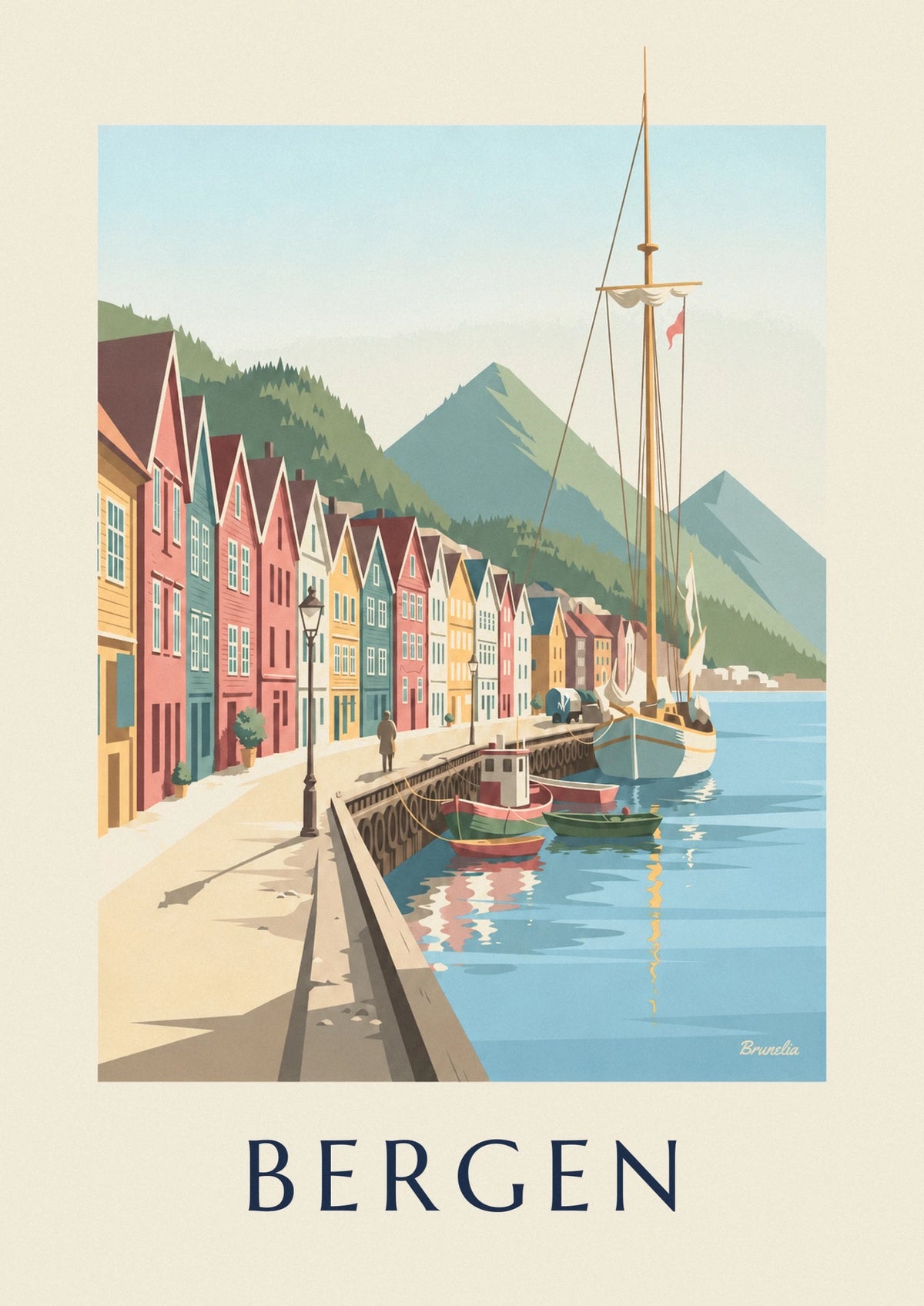 Hanseatic houses of Bryggen on Bergen fjord poster