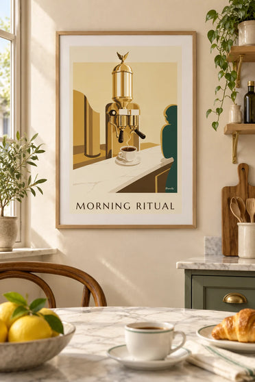 Poster italienische Espressotasse aus Porzellan: gerahmt an der Wand