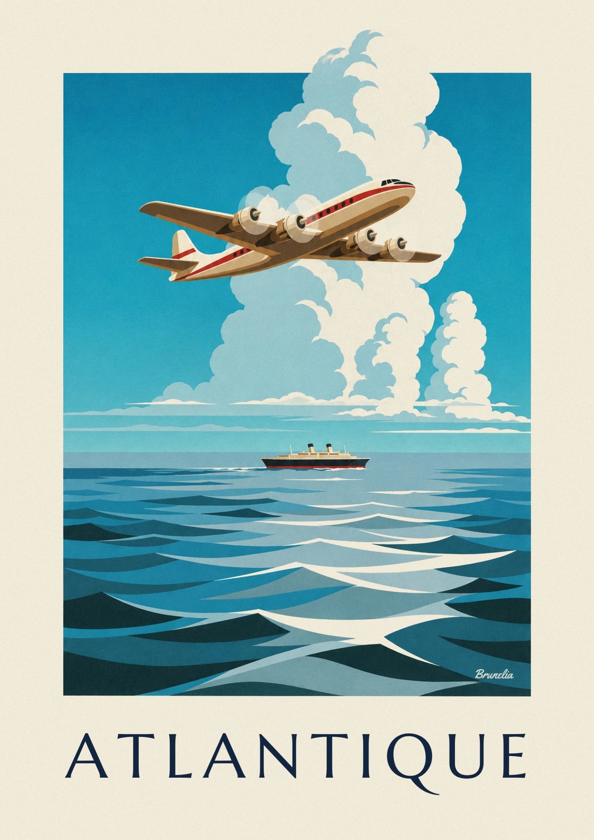 4-engine airliner over the Atlantic poster