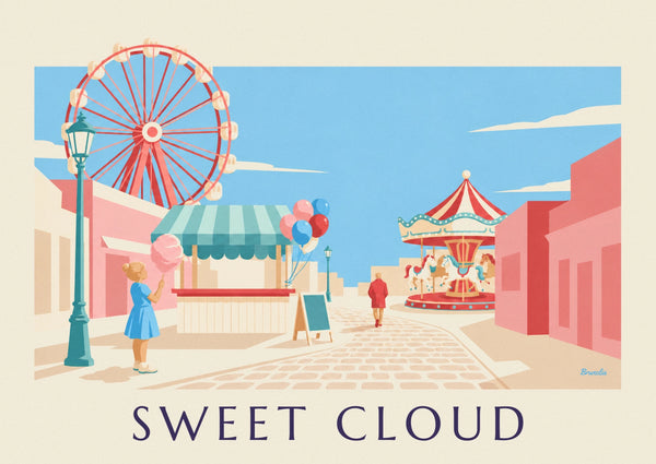 Cotton candy at the fair and carousel poster