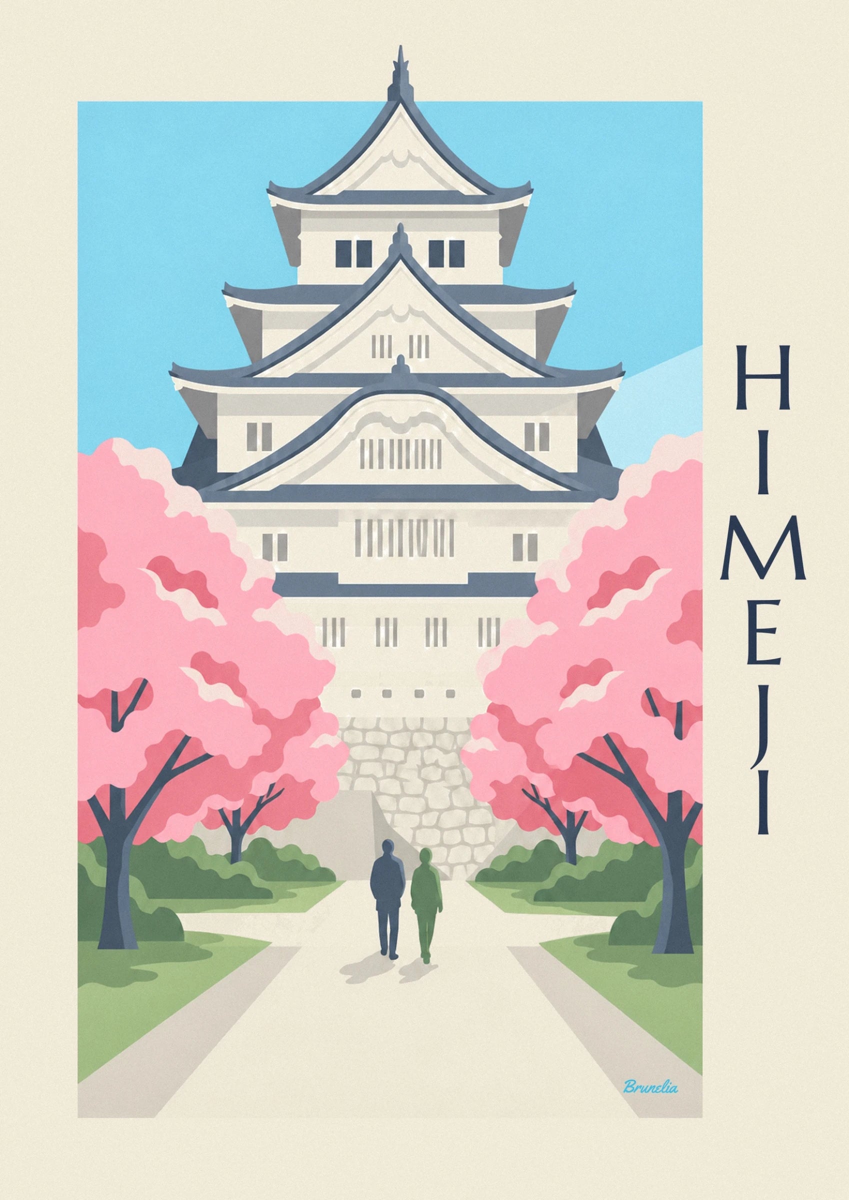 The curved slate-blue roofs and pale façades of Himeji castle