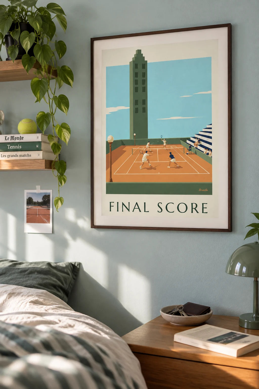 Doubles tennis match on a clay court poster on the wall