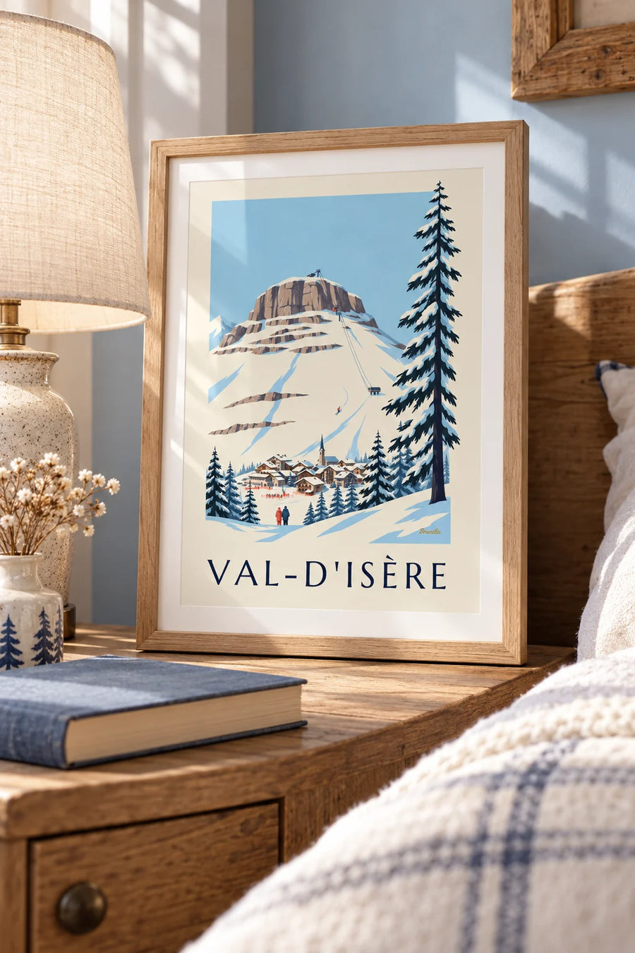 Poster Face de Bellevarde und olympische Abfahrt in Val-d'Isère: kleines Format A4 gerahmt