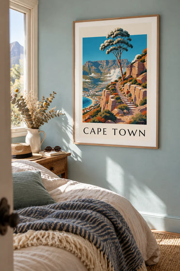 Poster Wanderung auf den Tafelberg in Kapstadt: gerahmt an der Wand