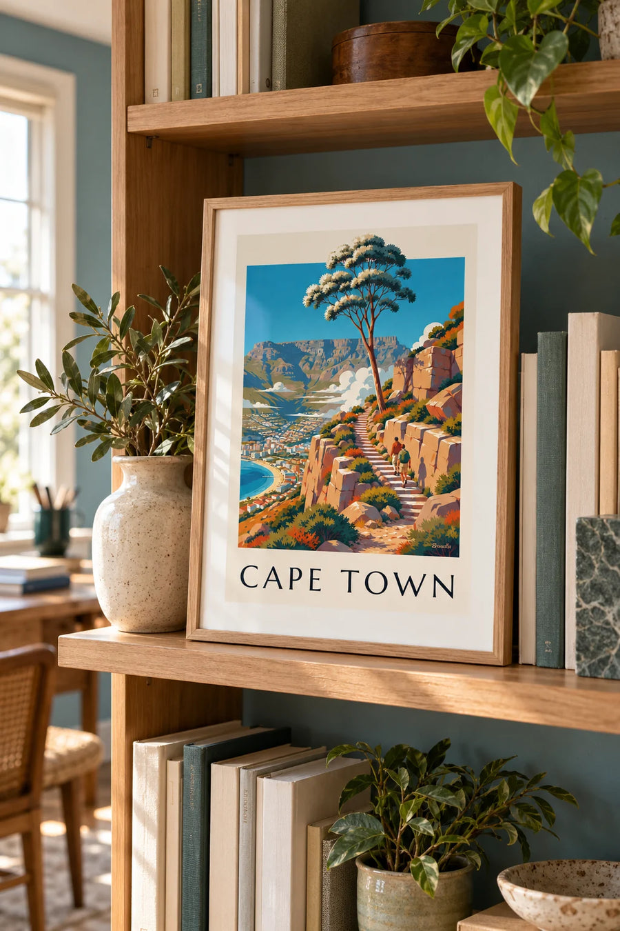 Poster Wanderung auf den Tafelberg in Kapstadt: kleines A4-Format im Rahmen