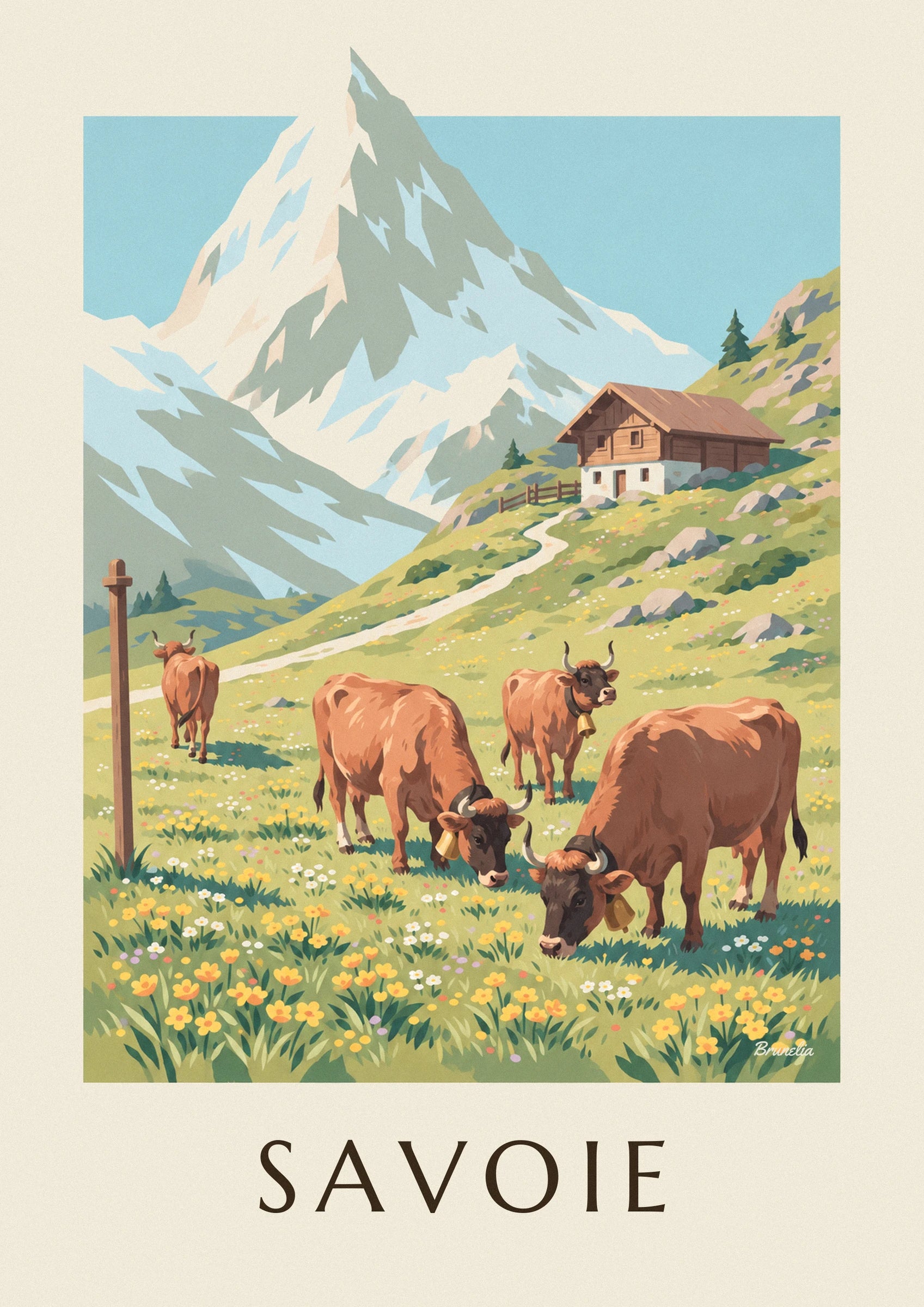 Poster Tarentaise-Kühe auf den Almen Savoyens: Detail in Nahaufnahme